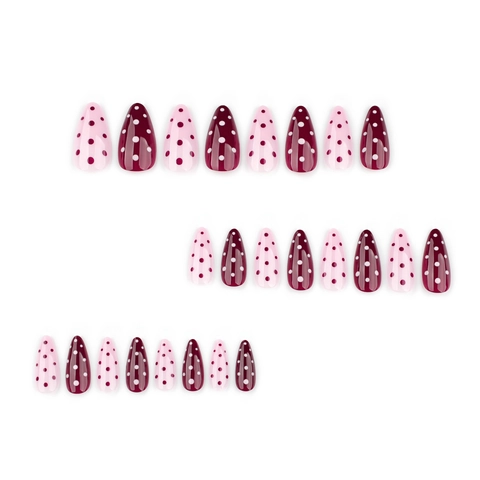 Ongles À Presser Forme Amande Brillants Motifs À Pois Rouges Et Roses Faux Ongles Artificiels Pour Femmes