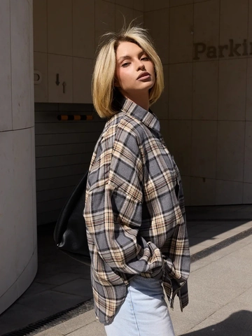 Women Plaid Long Sleeve Shirt Vintage Oversized Cotton Polyester Flannel Checkered Blouse Loose Fit Button Down With Pocket