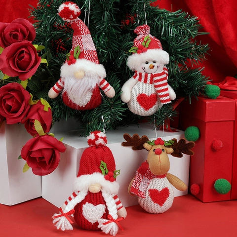 Decorazioni Natalizie Bambole A Maglia Gnomo Pupazzo Di Neve Renna Ciondolo Appeso Motivo A Cuore Arredamento Albero Festivo