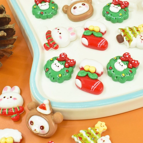 Dijes De Resina De Dibujos Animados De Navidad Accesorios De Bricolaje Lindos Para Pinzas Para El Cabello Decoración De Funda