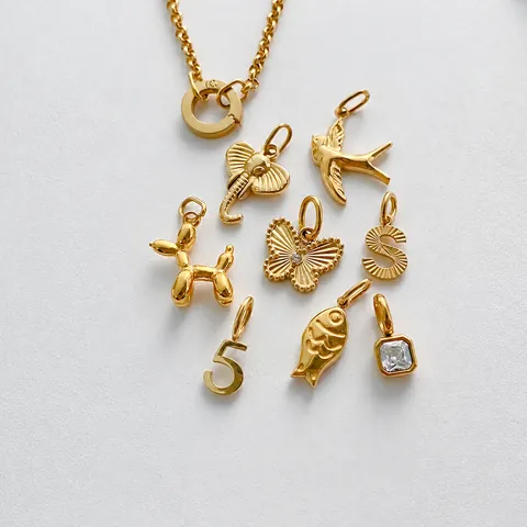 Stainless Steel 14K Gold Plated Swallow Elephant Balloon Dog Rhinestone Pendant DIY Necklace Set For Women Daily Jewelry Gift