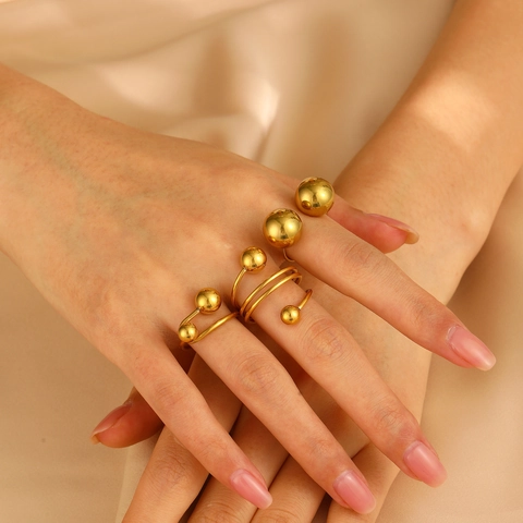 Minimalistischer Kugelring Aus Edelstahl 18 Karat Vergoldet Geometrisch Offen Verstellbar Fingerschmuck Für Frauen