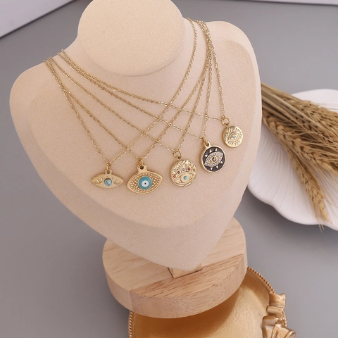 Stainless Steel Pendant Necklace Evil Eye Bull Head Moon Cross Enamel Gemstone Fashion Jewelry For Women