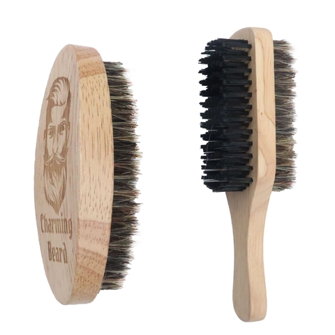 Cepillo Para Barba De Cerdas De Jabalí Y Plumero Para Cuello De Barbero Con Mango De Madera De Caucho Para Aseo De Hombre