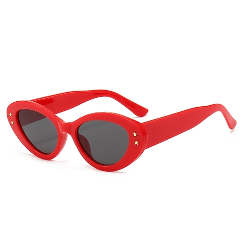 Retro Cat Eye Sunglasses For Women Oval Frame Plastic Star Rivet Decoration Protective INS Style Fashion Eyewear