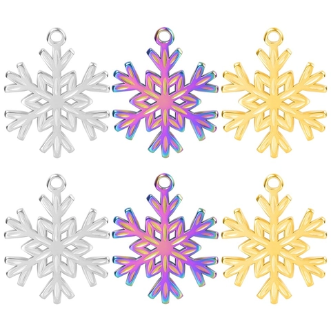 Stainless Steel Snowflake Pendant Necklace For Women Vacuum Plated Gold Iridescent Winter Jewelry Christmas Gift Accessory