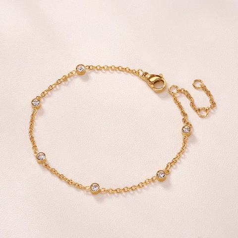 Edelstahl Armband Mit Rundem Klarem Zirkonia Zargenfassung Verstellbare Kette Minimalistischer Eleganter Schmuck Für Damen