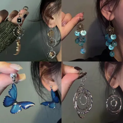 Orecchini Pendenti Farfalla Bohémien Vintage Lega Con Conchiglia Strass Nappa Lunga Gioielli Donna Perno Orecchino Argento