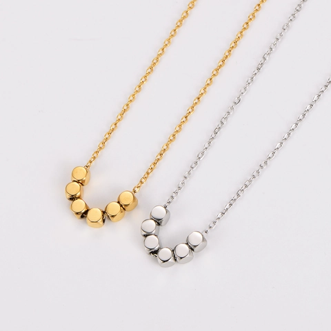 Minimalist Geometric Cube Bead Necklace 304 Stainless Steel Gold Plated O-Chain For Women Lightweight Daily Jewelry
