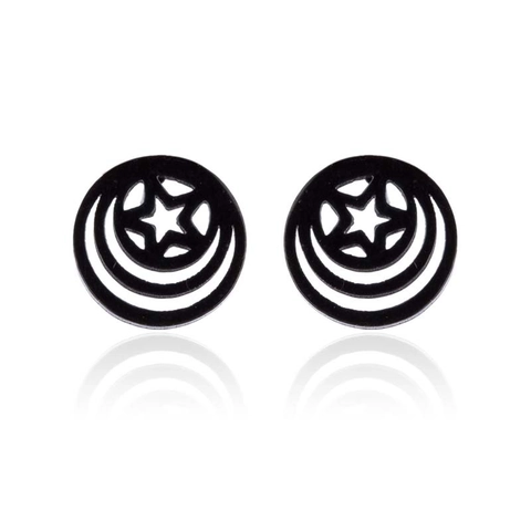 Boucles d'Oreilles Clous Rondes Étoile Géométriques Évidées en Acier Inoxydable pour Femmes Bijoux Minimalistes Vintage Français