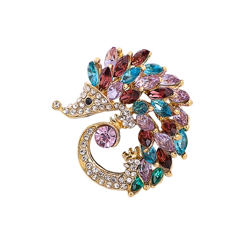 Hedgehog Brooch Alloy Colorful Rhinestone Animal Pin Vintage Creative Crystal Breastpin For Women Clothing Decoration