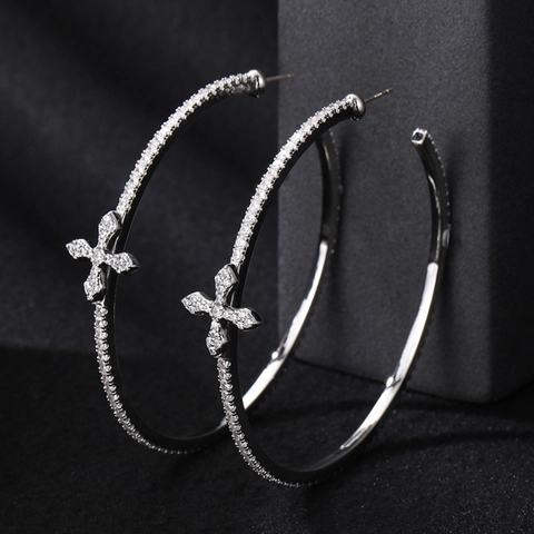 Glanzende Zirkonia Kruis Oorbellen Voor Dames Koper Geometrische Cirkel Luxe Sieraden Met 925 Sterling Zilveren Oorknopje