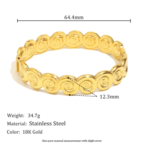 Vintage Spiral Texture Bangle Bracelet Stainless Steel 18K Gold Plated Vortex Pattern Simple Elegant Jewelry For Women