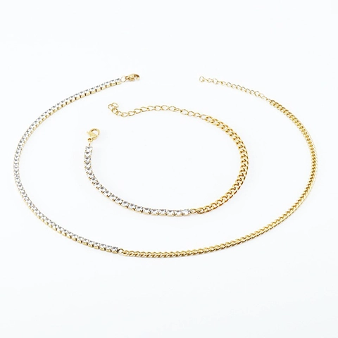 Edelstahl 18K Vergoldete Mixed Cuban Und Tennis Kette Halskette Armband Zirkonia Mode Schmuck Damen
