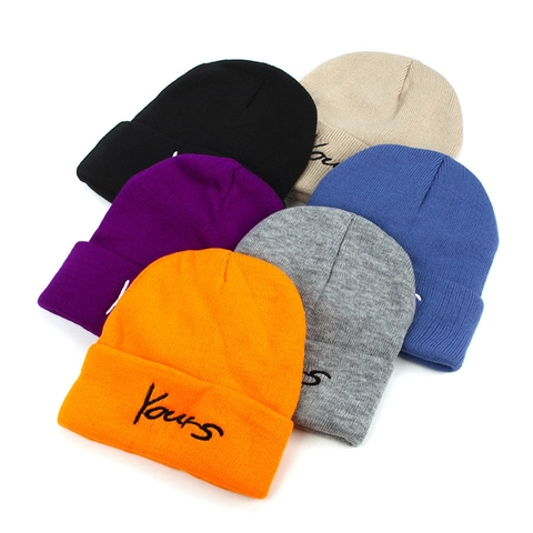 YOURS Letter Embroidery Beanie Hat Cuffed Knit Wool Blend Warm Winter Cap For Women Men Couple Outdoor Daily Fashion Accessory
