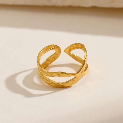 Criss Cross Gehämmerter Edelstahl Ring Verstelbar Offen X Form Minimalistischer Französischer Stil Fingerschmuck Damen