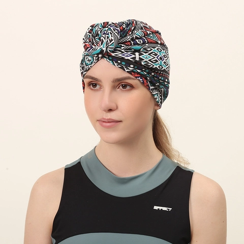 Women Bohemian Printed Turban Hat Knotted Elastic Polyester Headwrap Ethnic Style Headwear For Daily Wear