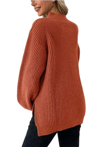 Maglione Premaman In Maglia Mezza Zip Collo Alto Spacco Laterale Manica Lunga Maglia Grossa Pullover