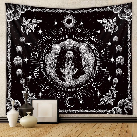 Tapiz De Pared Esqueleto Gótico Poliéster Zodiaco Luna Estrella Misterioso Oculto Decoración Hogar Dormitorio Sala Estar