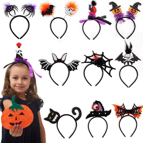 Cerchietto Halloween Cappello Da Strega Ragno Pipistrello Zucca Plastica Feltro Paillettes Accessori Per Feste Donna Bambini
