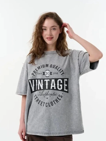 Vintage Gewassen Puur Katoenen T-Shirt Oversized Drop Shoulder Ronde Hals Distressed Letter Print American Streetwear Vrouwen