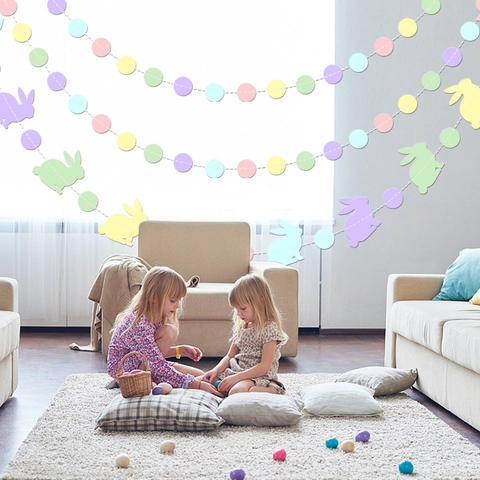 Paashaas Papieren Slinger Banner Pastel Kleurrijk Cirkels Punten Hangende Decorazione Voor Feest Huis Carnaval