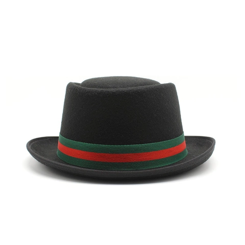 Sombrero Pork Pie De Fieltro De Lana Vintage Con Cinta Rayada Estilo Británico Retro Unisex Fedora