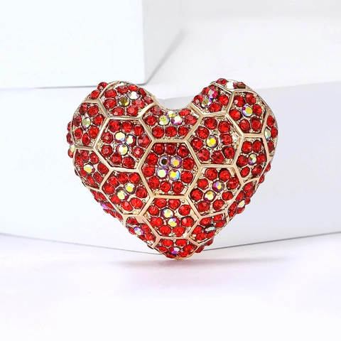 Broche de Corazón de Aleación con Diamantes de Imitación para Mujer Base de Color Dorado Cristal Rojo en Forma de Corazón Alfiler para Traje Cárdigan Joyería Accesorio