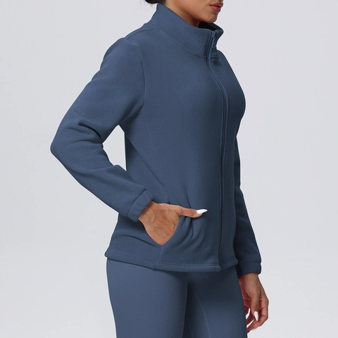 Giacca Da Yoga Con Collo Alto In Pile Da Donna Con Cerniera Manica Lunga Sportiva Calda