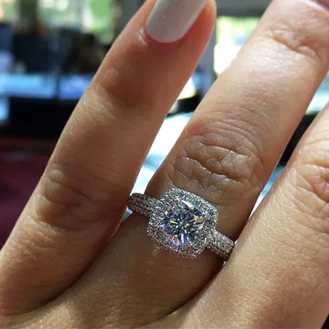 Luxury Square Zircon Ring Copper Cushion Cut Halo Micro Paved Wedding Band Sparkling Fashion Jewelry For Women