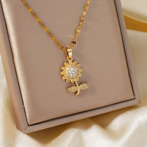 Collana Con Ciondolo Girasole Con Ciondolo In Rame E Zircone E Catena In Acciaio Inossidabile Gioielli Da Donna