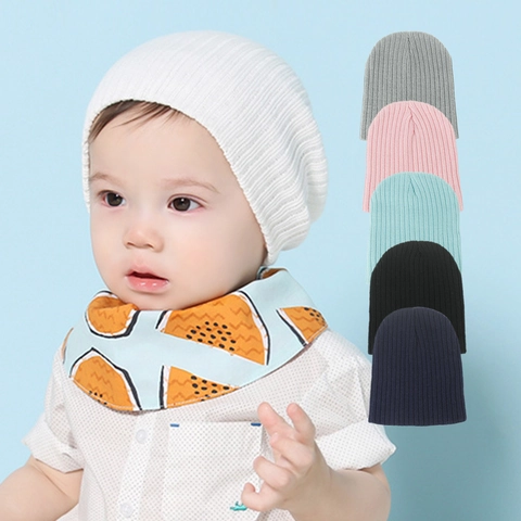 Baby Knitted Beanie Hat Soft Acrylic Ribbed Warm Winter Pullover Cap For Toddlers Infants Children