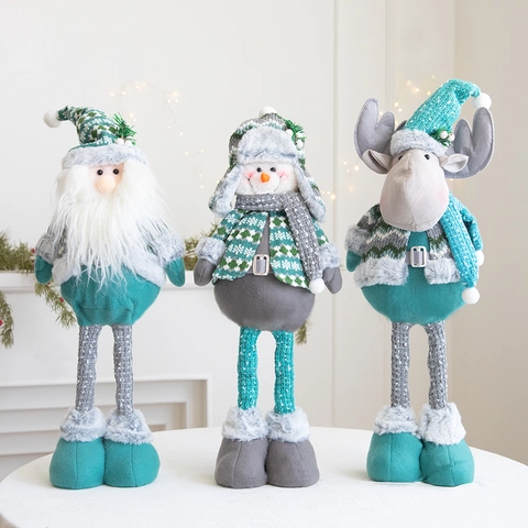 Muñeco De Peluche De Navidad Con Patas Telescópicas Papá Noel Muñeco De Nieve Reno Tela De Punto Piel Sintética Decoración