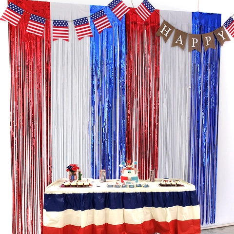 Tenda A Frange Rossa Bianca Blu Sfondo Metallico Decorazioni Per Feste Giorno Indipendenza Oggetti Di Scena Foto Metallic