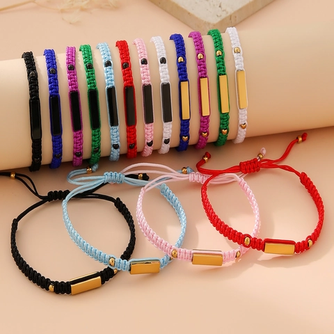 Handgemachtes Gewebtes Verstellbares Kordelarmband Edelstahl Metallplatte Minimalistischer Schmuck Für Herren Damen Geschenk