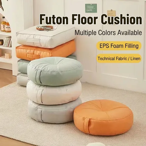 Floor Cushion Pouf Fabric PU Leather Cross Stitch Design Portable Handle For Living Room Balcony Tatami Minimalist Home