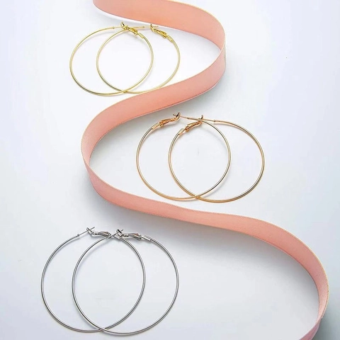 Pendientes De Aro De Acero Inoxidable Para Mujer Baño De Oro De 18K Círculo Geométrico Redondo Grande Joyería De Moda