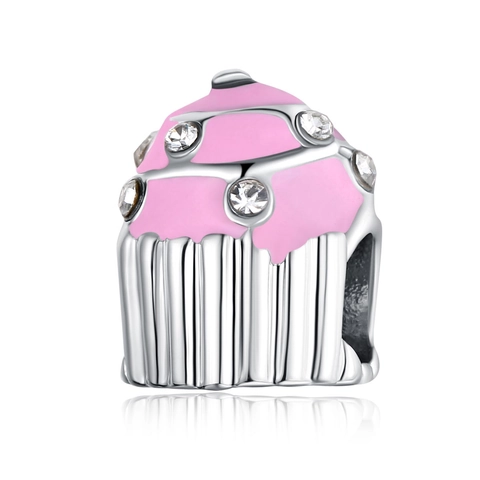 Pink Enamel Cupcake Bead Alloy Zirconia Charm For DIY Bracelet Necklace Valentine Day Gift For Women Girls Jewelry Making