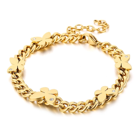 Bracciale Con Ciondolo Farfalla Ananas Acciaio Inossidabile Strass Catena Barbazzale Regolabile Gioielli Stile Coreano Donna