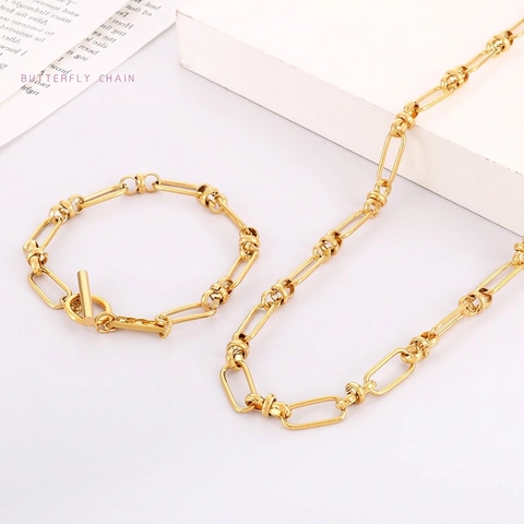 Halskette Armband Gliederkette Edelstahl Knebelverschluss Quadratischer Anhänger Minimalistischer Streetwear Schmuck