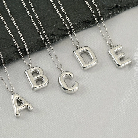 304 Stainless Steel Bubble Letter Necklace Polished 3D Balloon Initial Pendant Chic Accessory Jewelry For Women