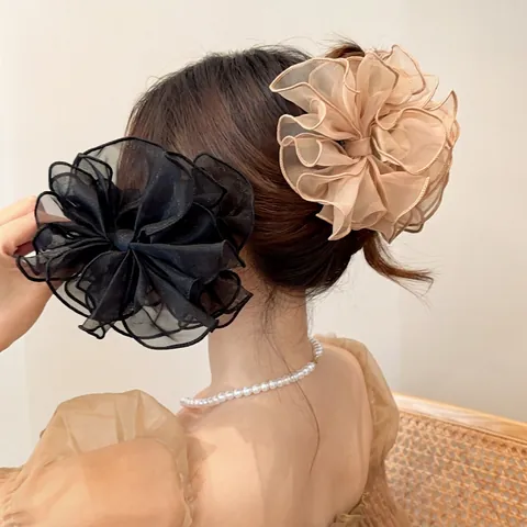 Große Organza Schleife Haarklammer Elegante Geschichtete Tüll Haargreifer Für Frauen Süße Handgefertigte Französischer Stil Accessoire