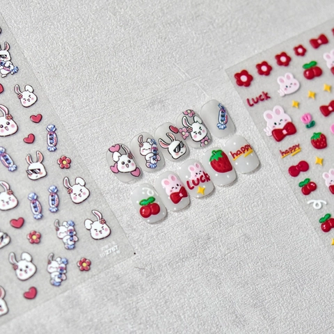 Nagelstickers Met Reliëf Van Konijnen En Fruit Zelfklevende Decals Manicure DIY Kawaii Zoet Ontwerp Voor Meisjes