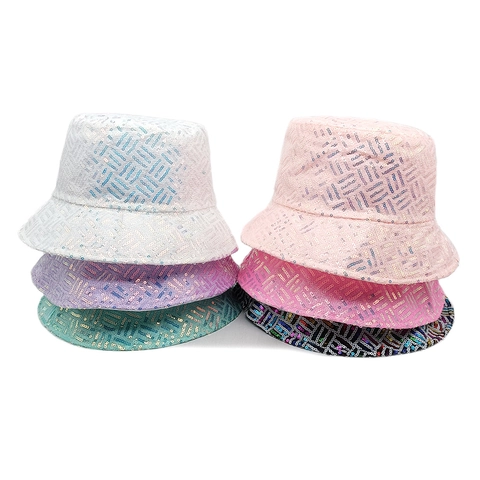 Sequin Bucket Hat Shiny Reflective Geometric Pattern Fashion Sun Protection Fisherman Cap Women Men