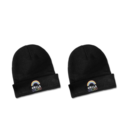 Acrylic Beanie Hat Smile Rainbow Hearts Embroidery Warm Winter Knit Cap Fashion Cold Weather Headwear Unisex