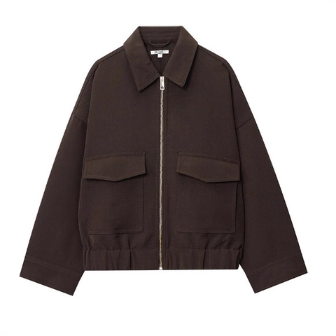 Chaqueta Cargo Para Mujer Cremallera Solapa Bolsillos Con Solapa Ajuste Holgado Ropa De Calle Casual Manga Larga