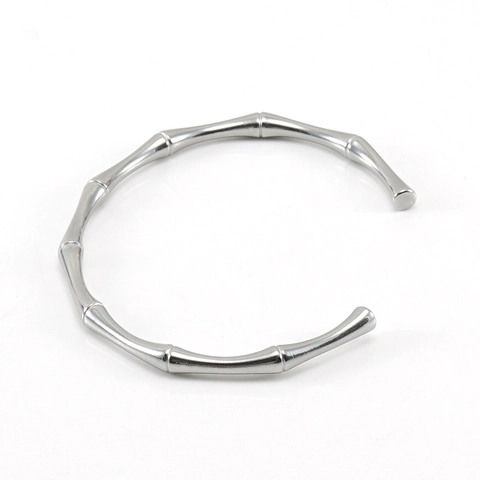 Bracciale Rigido Bambù Placcato Oro 18K Acciaio Inossidabile Regolabile Polsino Aperto Gioielli Minimalisti Per Donna