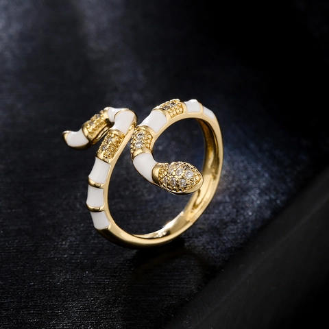 Anello Aperto Forma Serpente Rame Placcato Oro 18K Smalto Colorato Zirconia Cubica Gioielli Di Moda Regolabili Donne