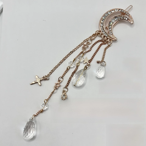 Strass Sichelmond Haarklammer Legierung Stern Quaste Dangle Kristall Träne Anhänger Haar Accessoire Für Damen