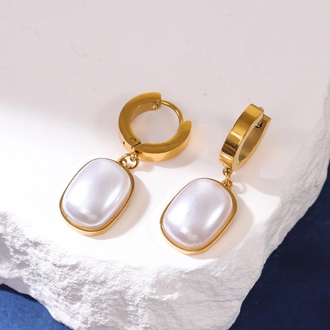 Titaniumstaal Kunstparel Oorbellen Voor Dames Minimalistisch Geometrisch Ovaal Goud Zilver Roségoud Mode Sieraden